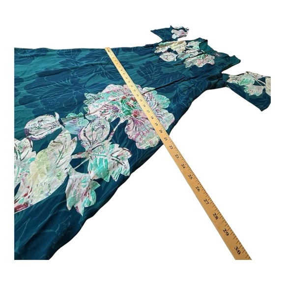 Anthropologie X Maeve Elia floral open Shoulder Petal Sleeve dress size 14 Teal - Picture 10 of 14